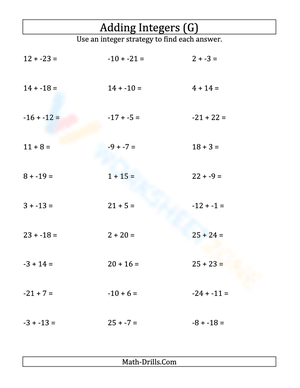 Integers addition (No parentheses) from -25 to 25 (7)
