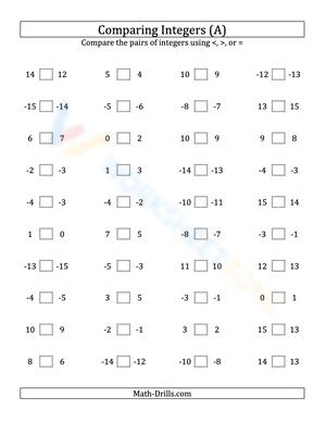 Integers comparing (close proximity) from -15 to 15 (1)