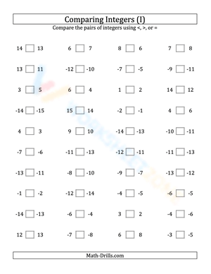 Integers comparing (close proximity) from -15 to 15 (9)