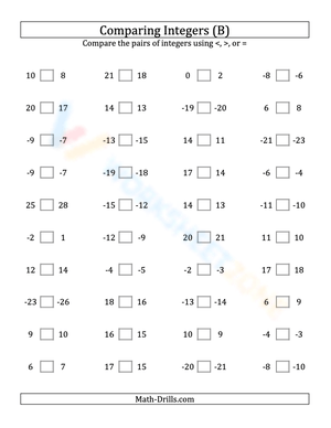Integers comparing (close proximity) from -25 to 25 (2)