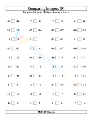 Integers comparing (close proximity) from -25 to 25 (6)