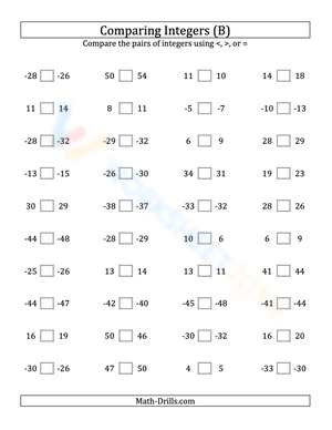 Integers comparing (close proximity) from -50 to 50 (2)