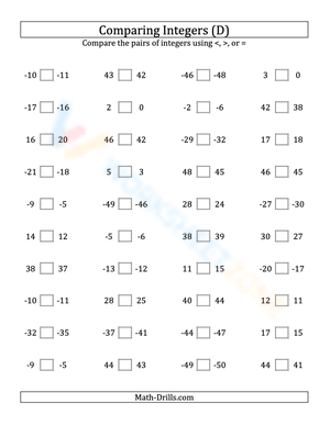 Integers comparing (close proximity) from -50 to 50 (4)