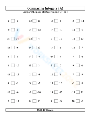 Integers comparing from -15 to 15 (1)