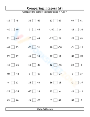 Integers comparing from -50 to 50 (1)