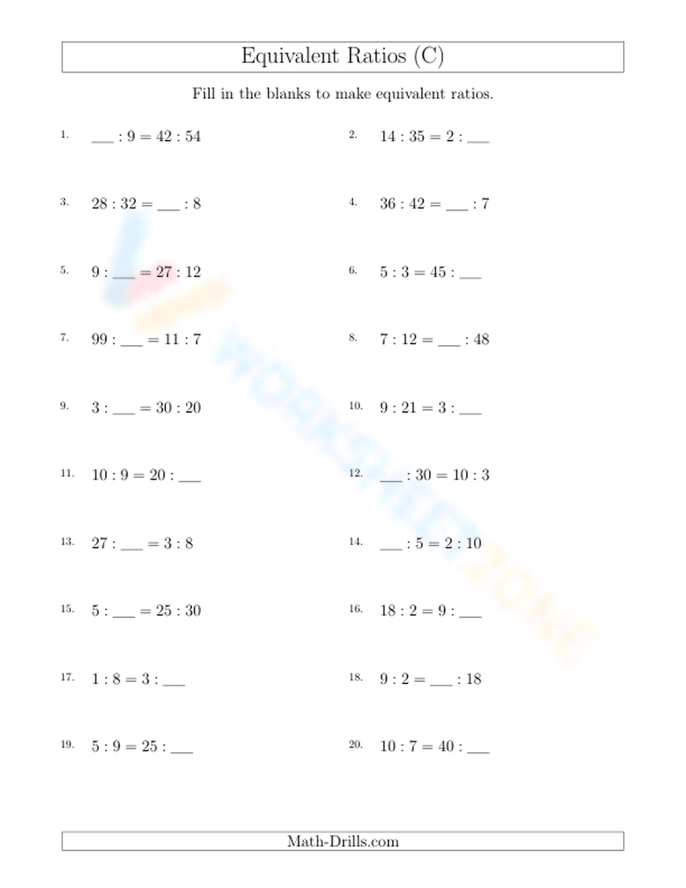 equivalent ratios worksheet