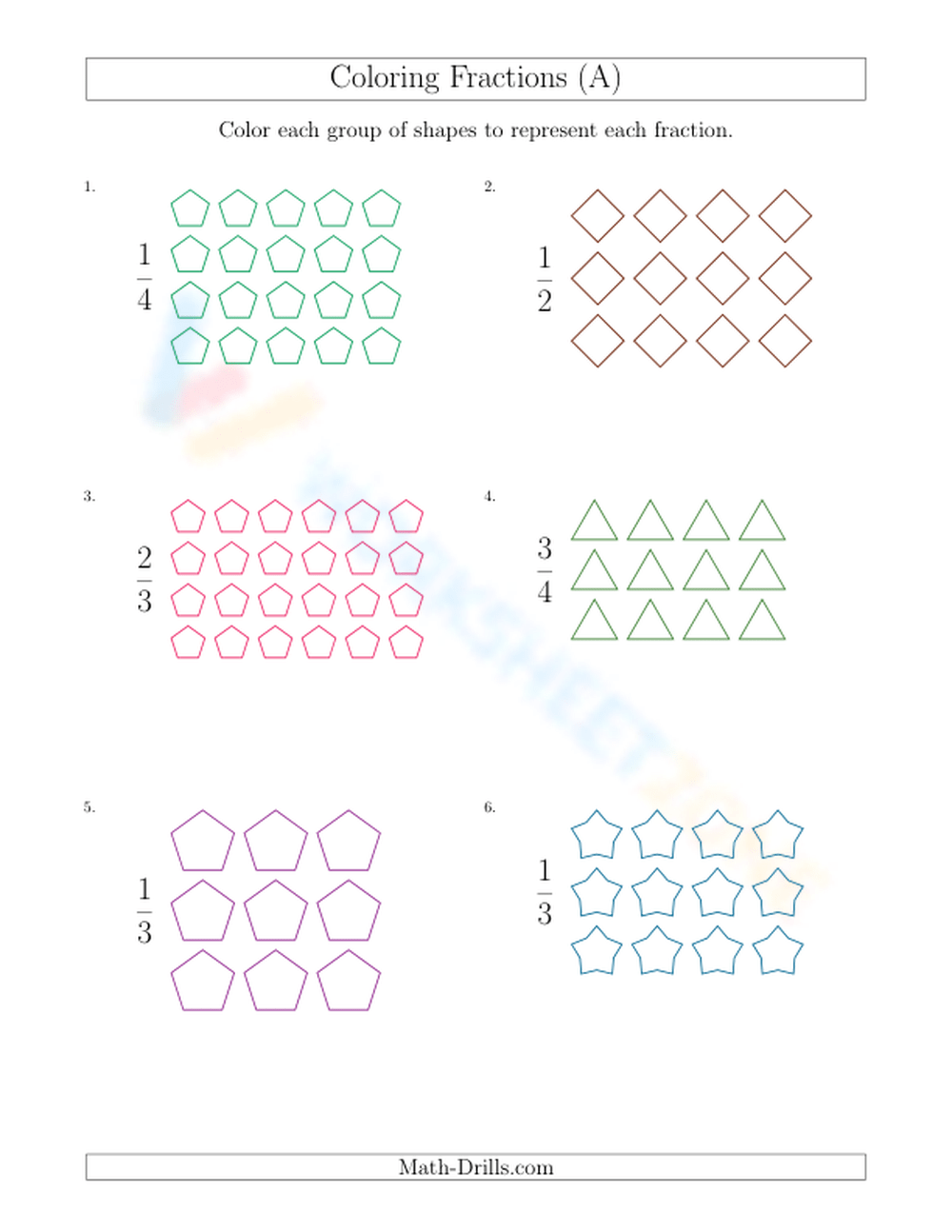 Modeling Fractions With Groups Of Shapes Worksheet
