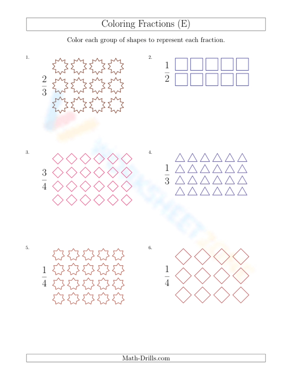 Modeling Fractions With Groups Of Shapes Worksheet