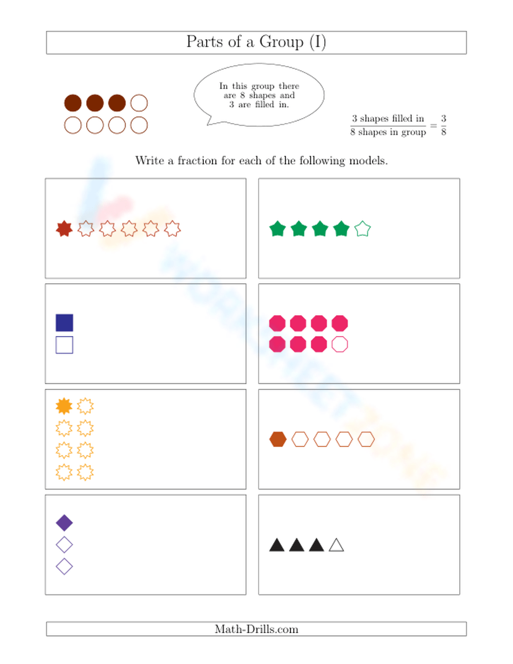 Modeling Fractions With Groups Of Shapes Worksheet