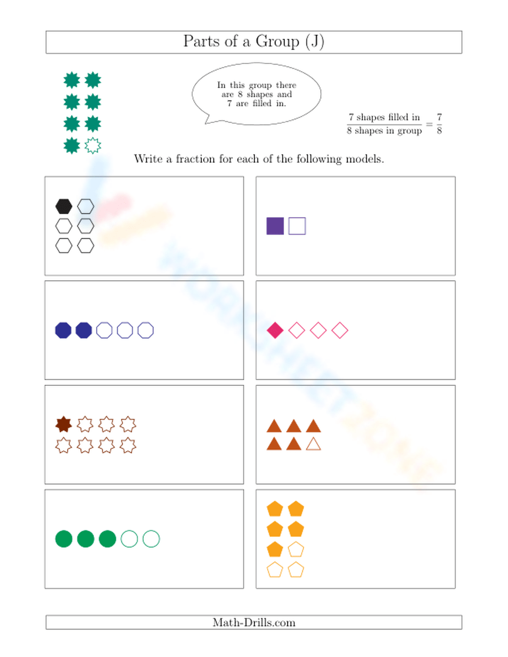 Modeling Fractions With Groups Of Shapes Worksheet