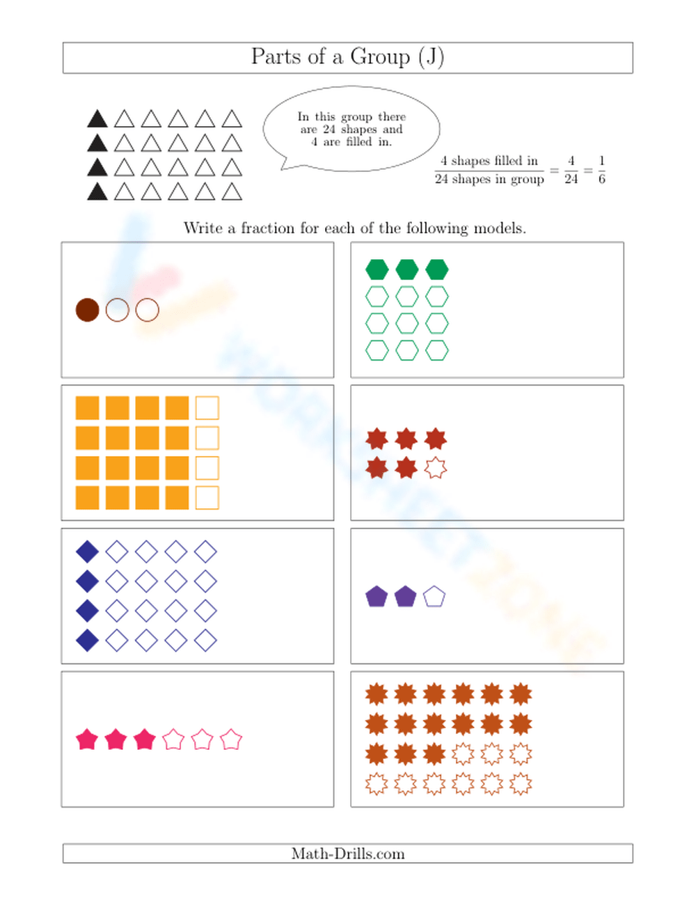 Modeling Fractions With Groups Of Shapes Worksheet