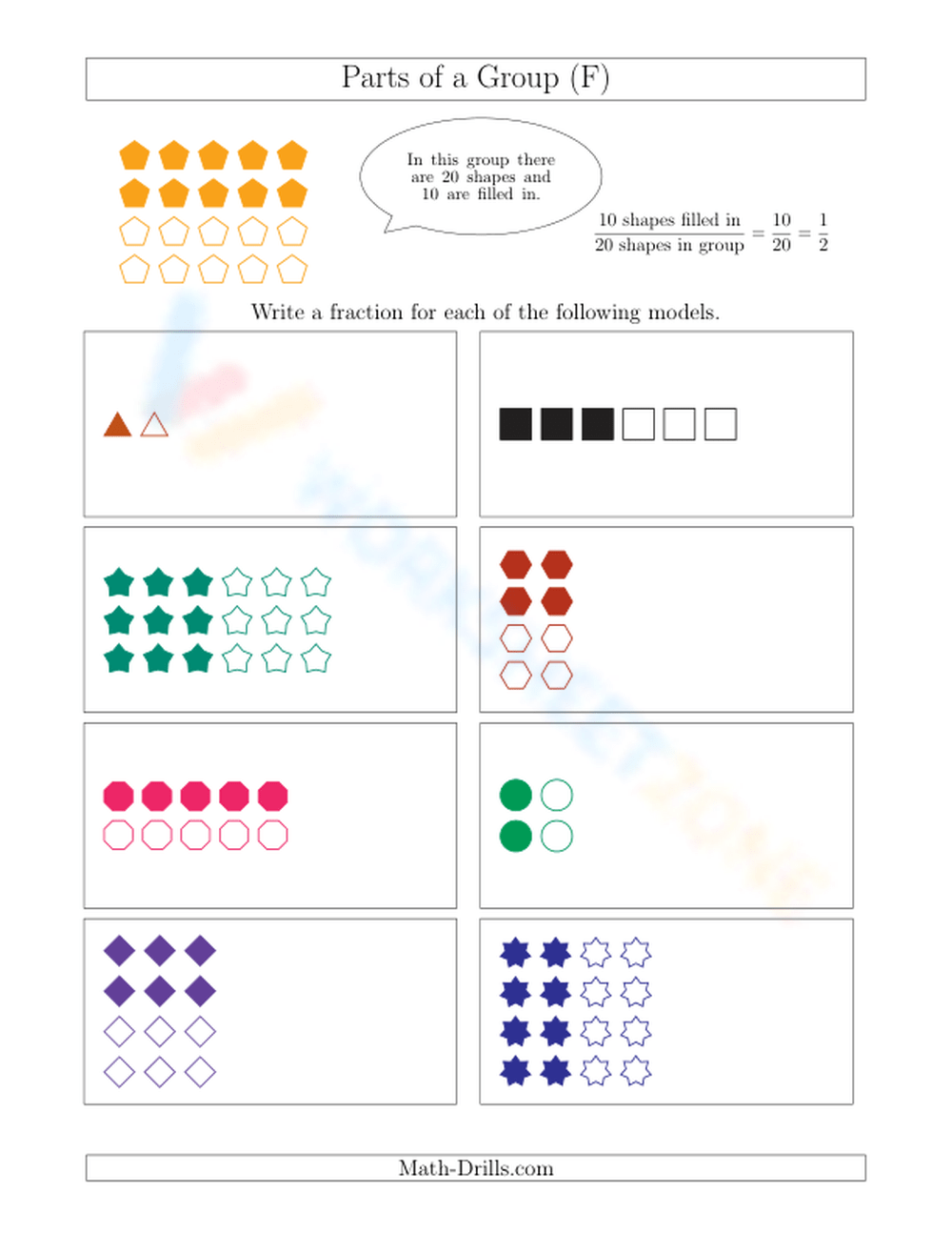 Modeling Fractions With Groups Of Shapes Worksheet