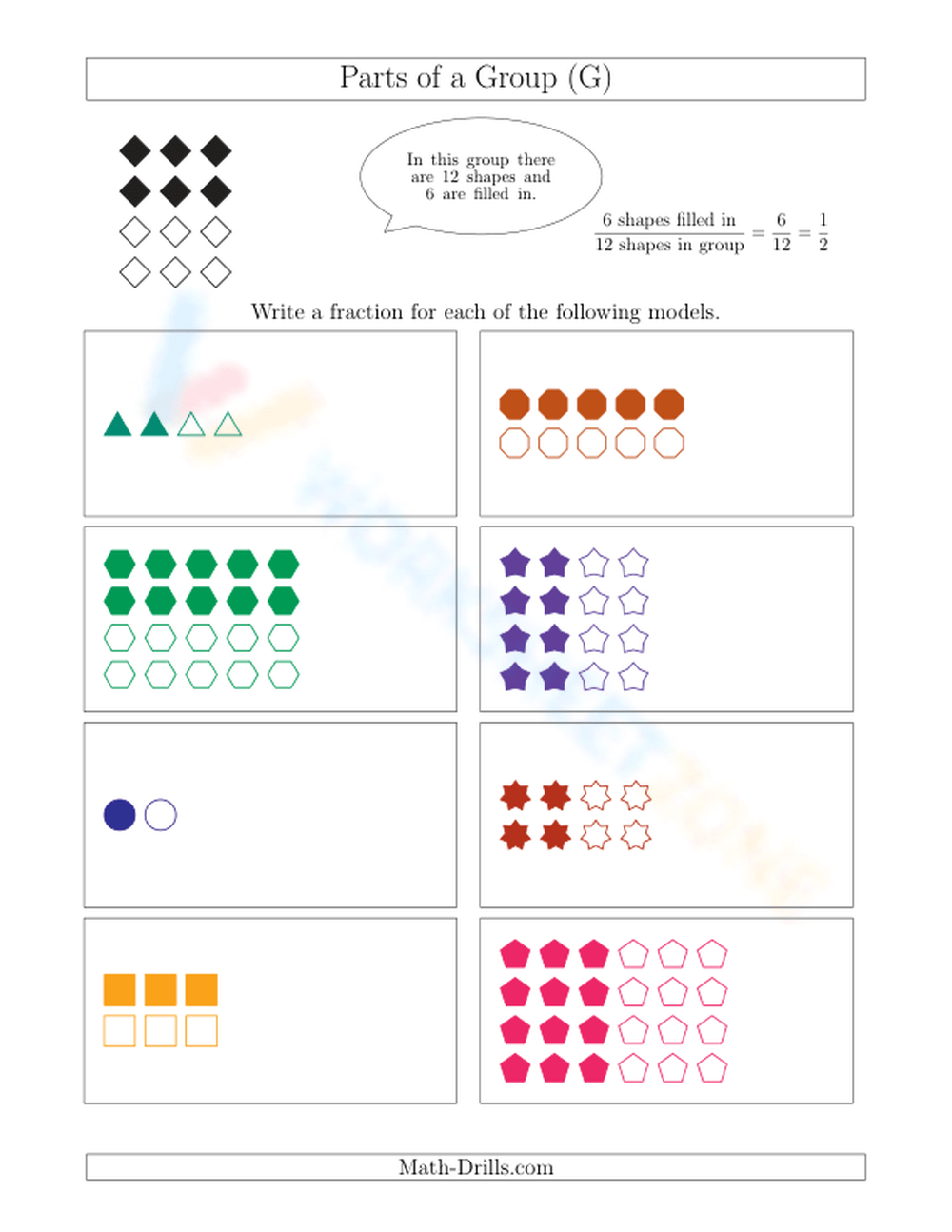 Modeling Fractions With Groups Of Shapes Worksheet