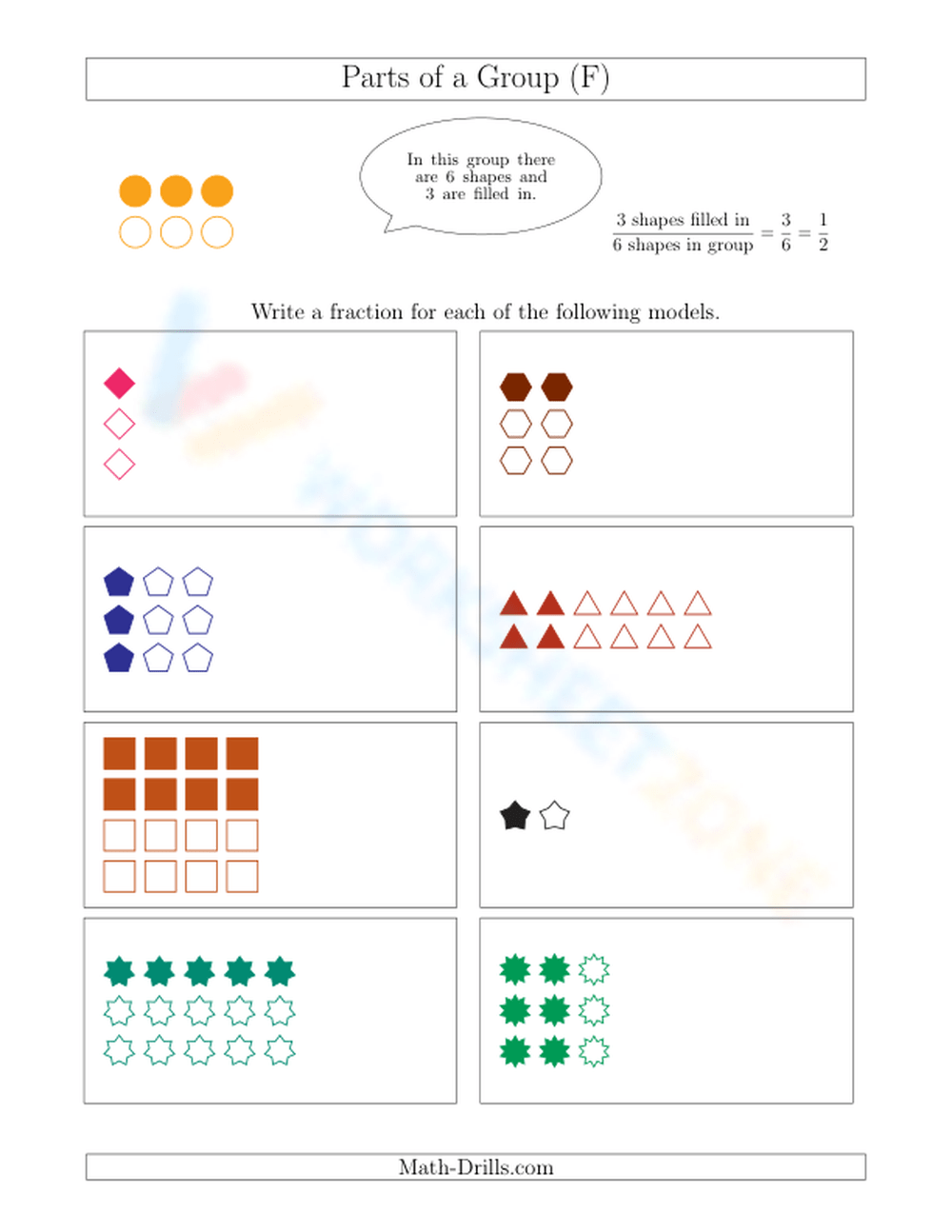 Modeling Fractions With Groups Of Shapes Worksheet