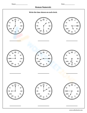 Telling time with Roman Numerals 3