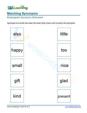 Kindergarten Synonyms Antonyms Circle Cross Words 6