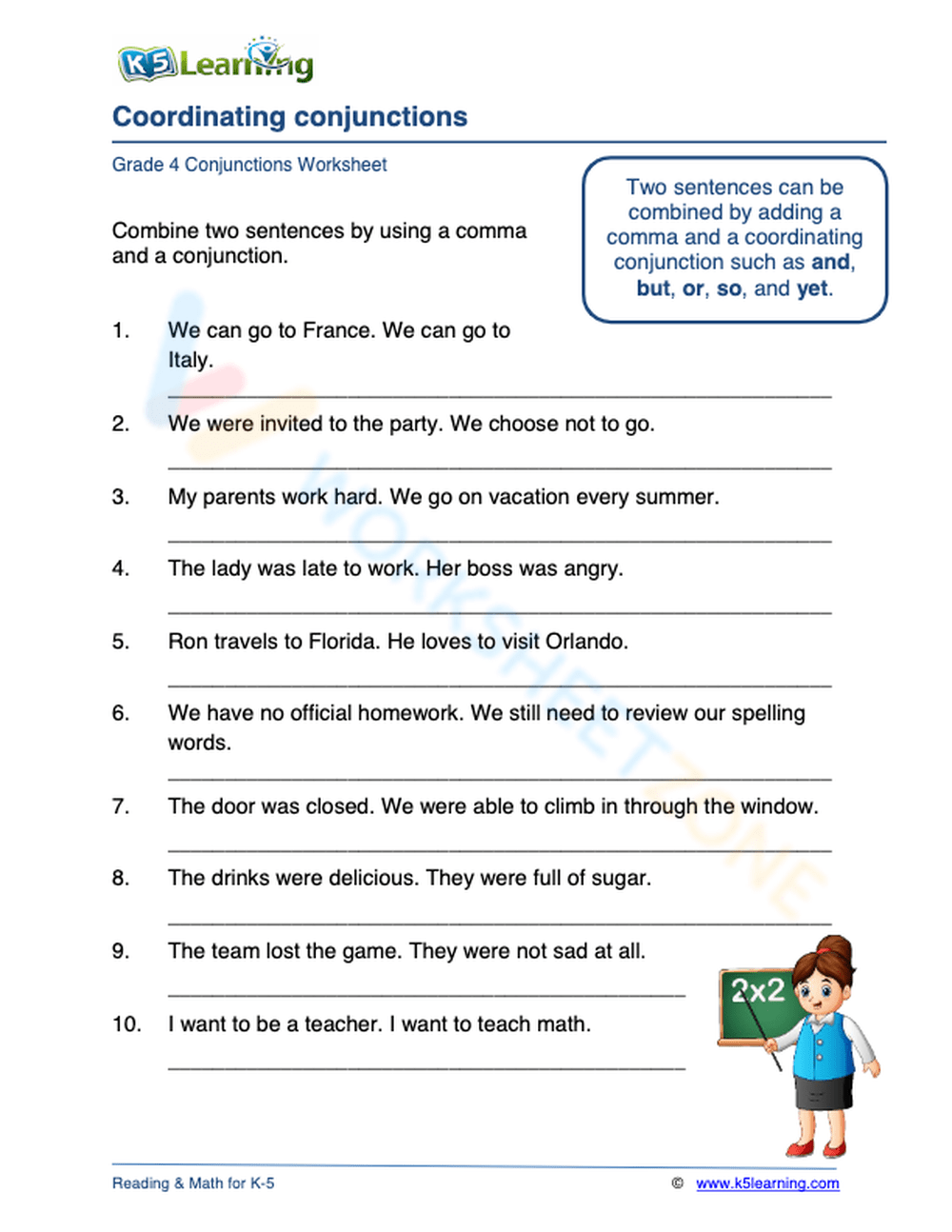 Coordinating Conjunctions 5 Worksheet 