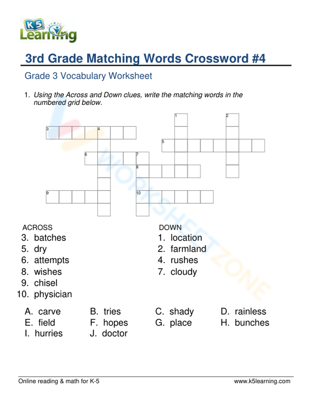 2nd Grade Vocabulary Crossword Puzzle