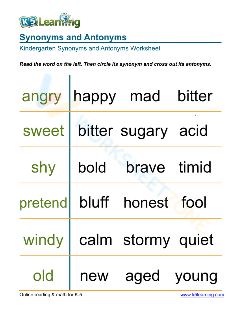 Synonyms And Antonyms 6 Worksheet