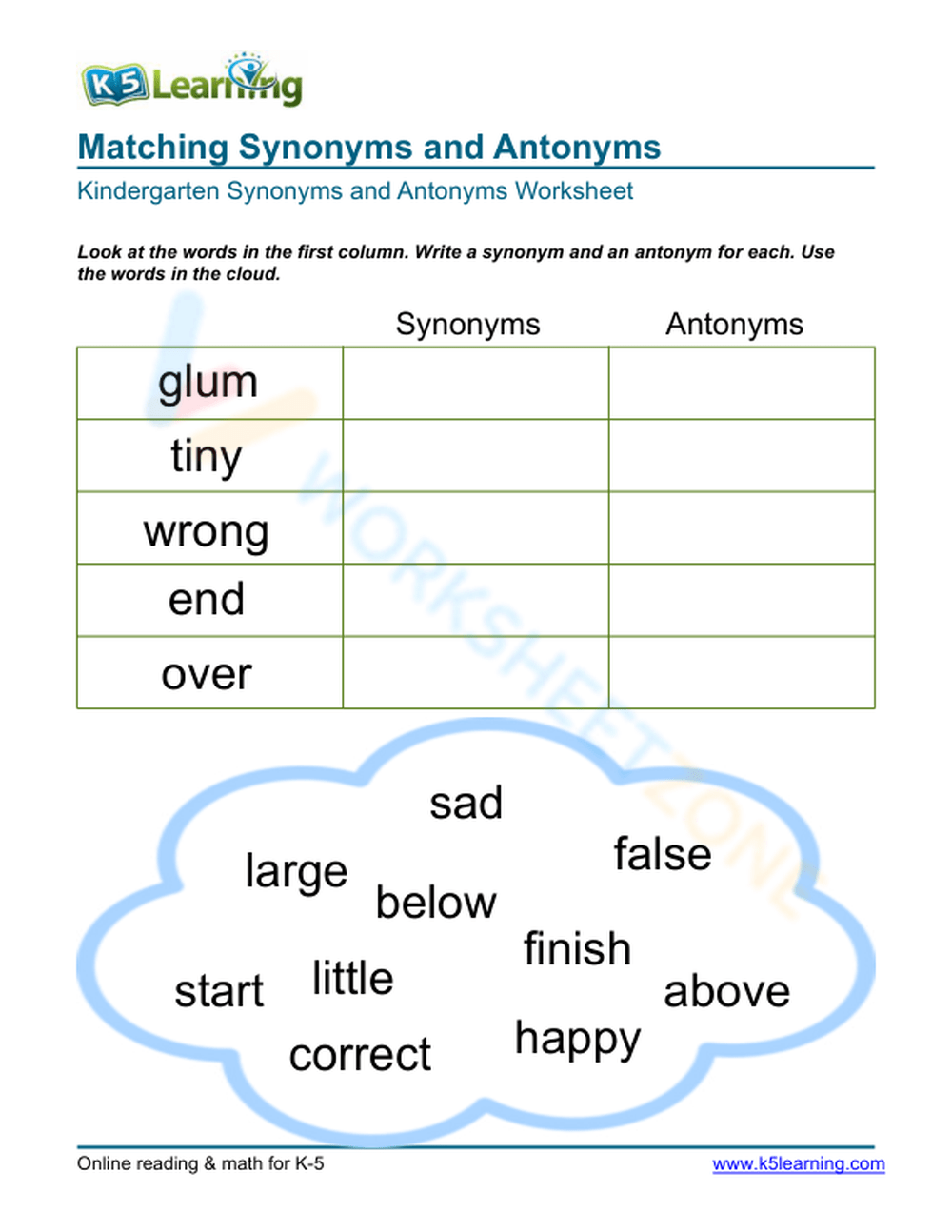 Synonyms And Antonyms 6 Worksheet