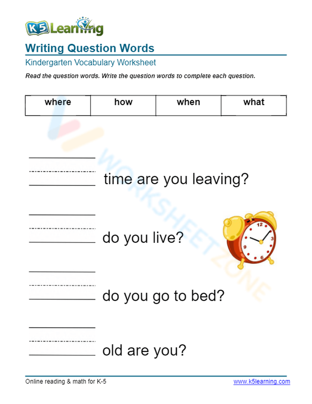 Writing Question Words 2 | Worksheetzone