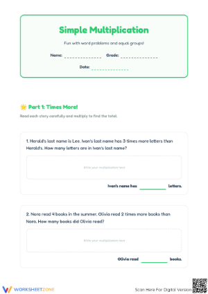 Essential Multiplication Word Problems: Grade 3 Printable Worksheets