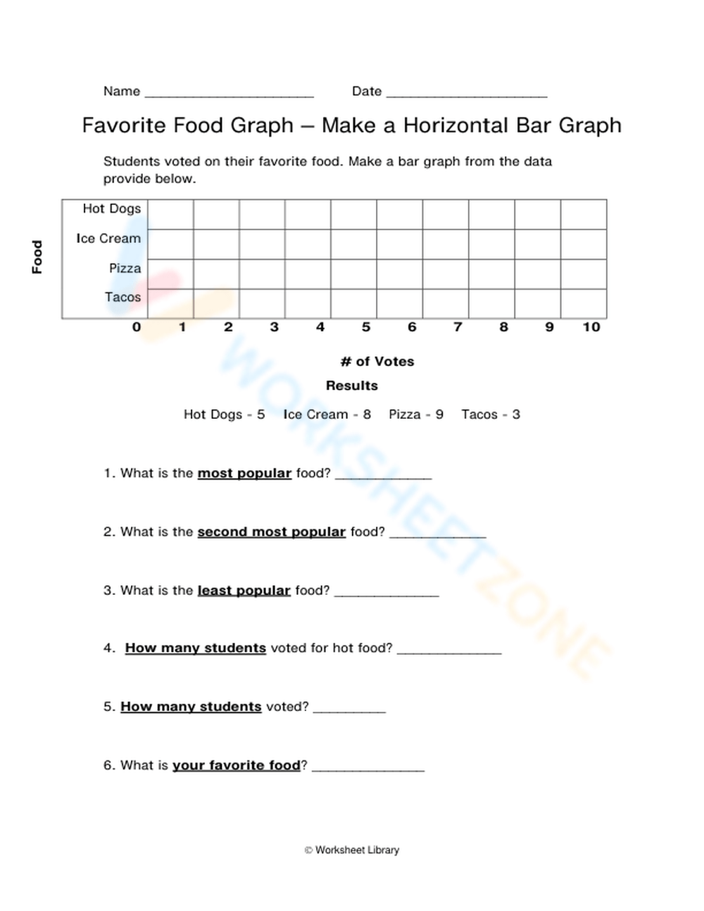 Favorite Food Graph – Make a Horizontal Bar Graph | Worksheetzone