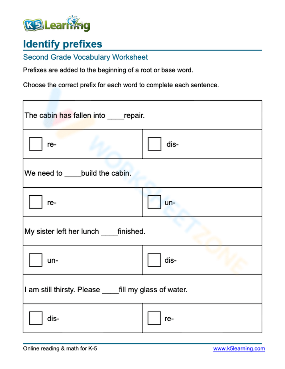 Identify Prefixes 2 Worksheet