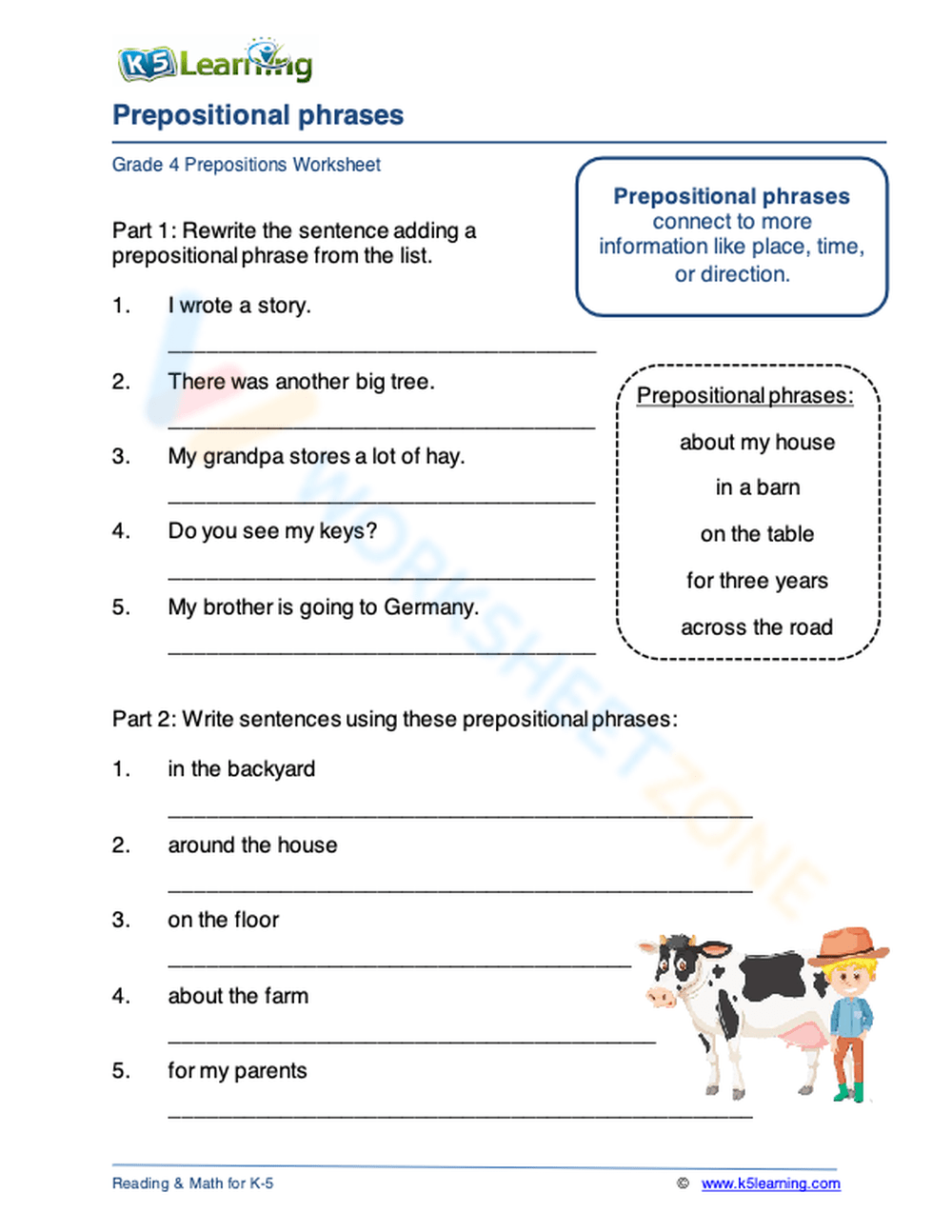 Prepositional Phrases Worksheet