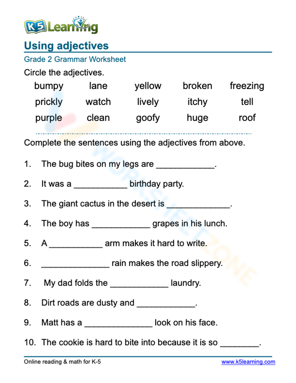 adjectives worksheet for grade 2