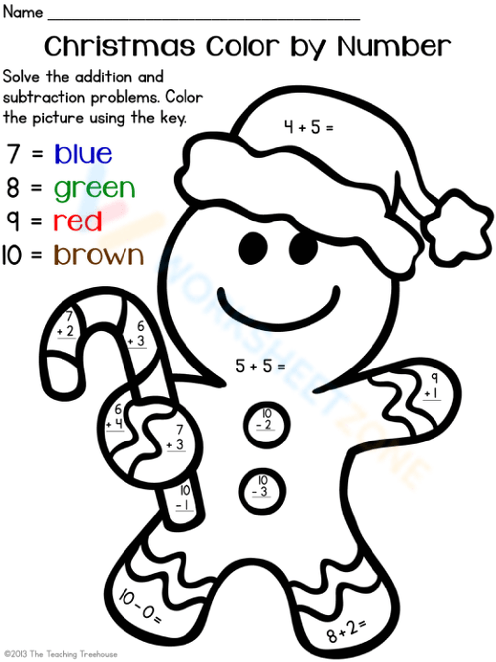 christmas color by number addition