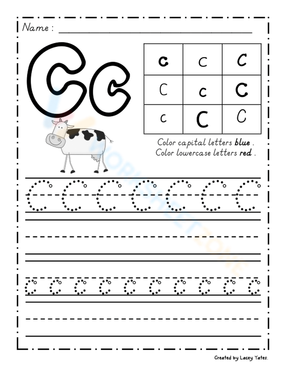 Handwriting D'nealian Letter Cc Worksheet