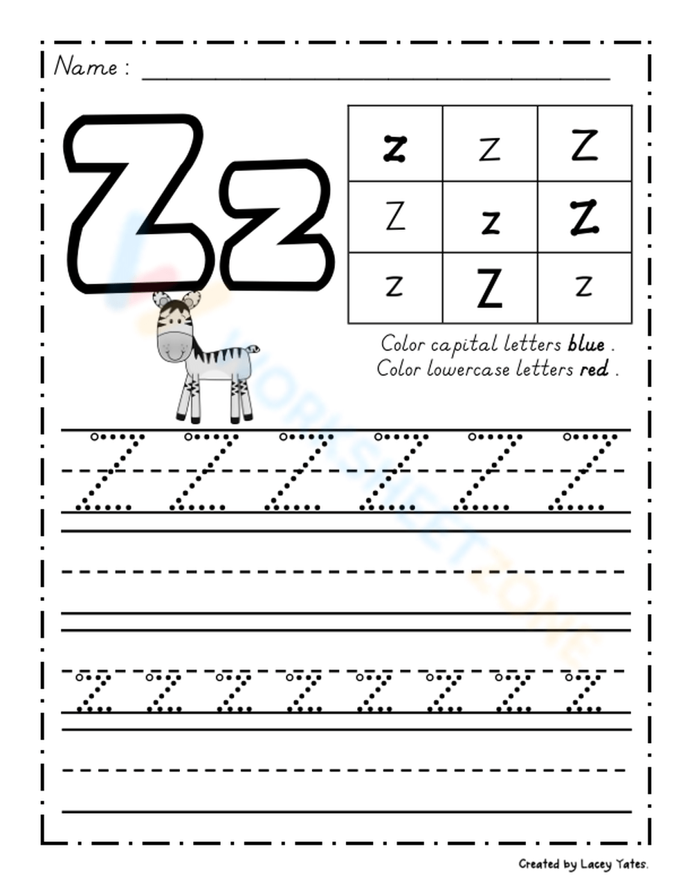 Handwriting D'nealian Letter Zz Worksheet