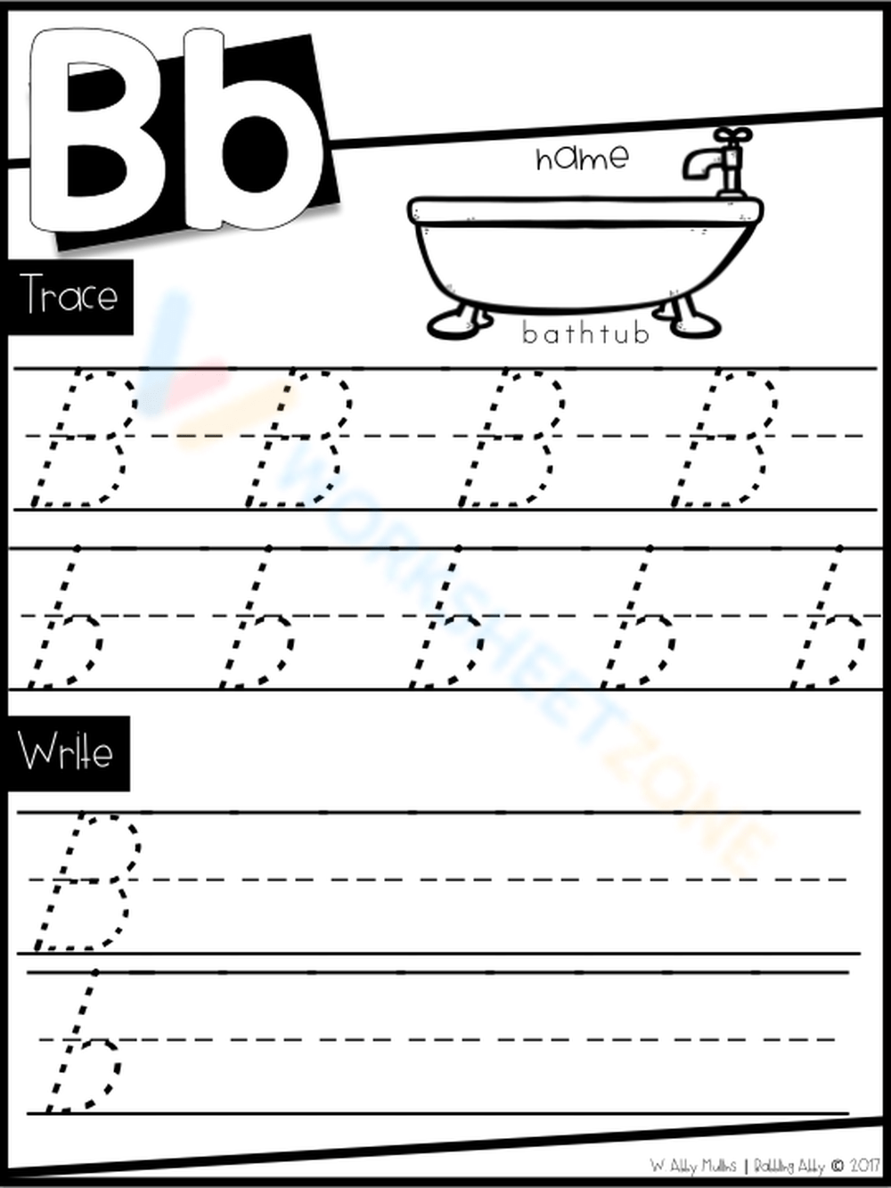 Letter B Practice D'nealian Edition Worksheet