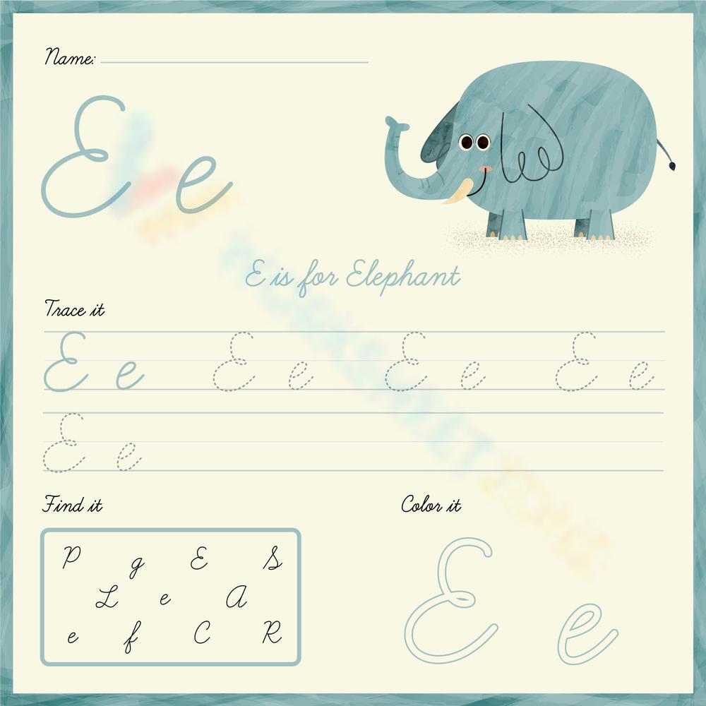 Trace, Find, And Color The Cursive E Worksheet