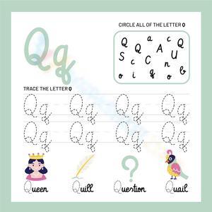 Circle and trace the cursive letter Q