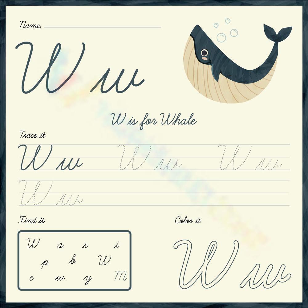 Trace, find, and color the cursive W