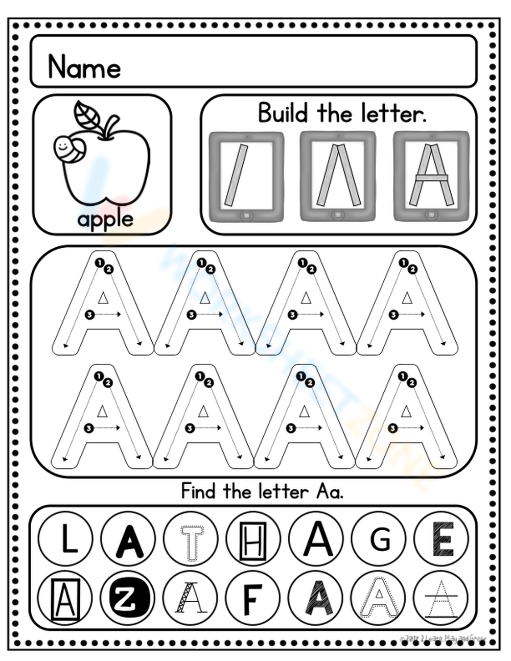 FREE Handwriting Without Tears® style Letter A practice worksheets FREEBIE