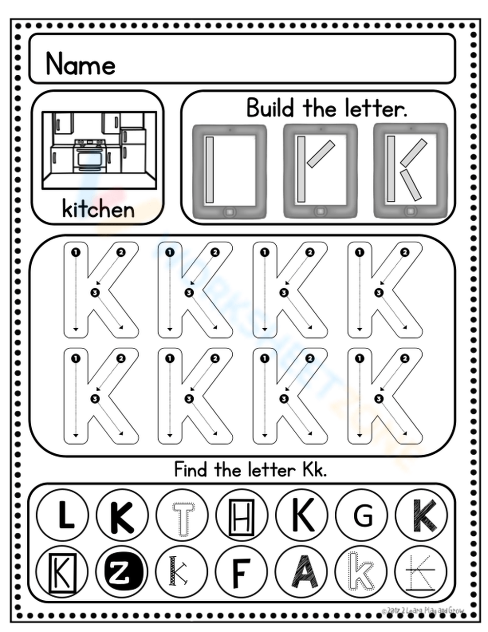 Letter of the week: LETTER K-NO PREP WORKSHEETS- LETTER K Alphabet