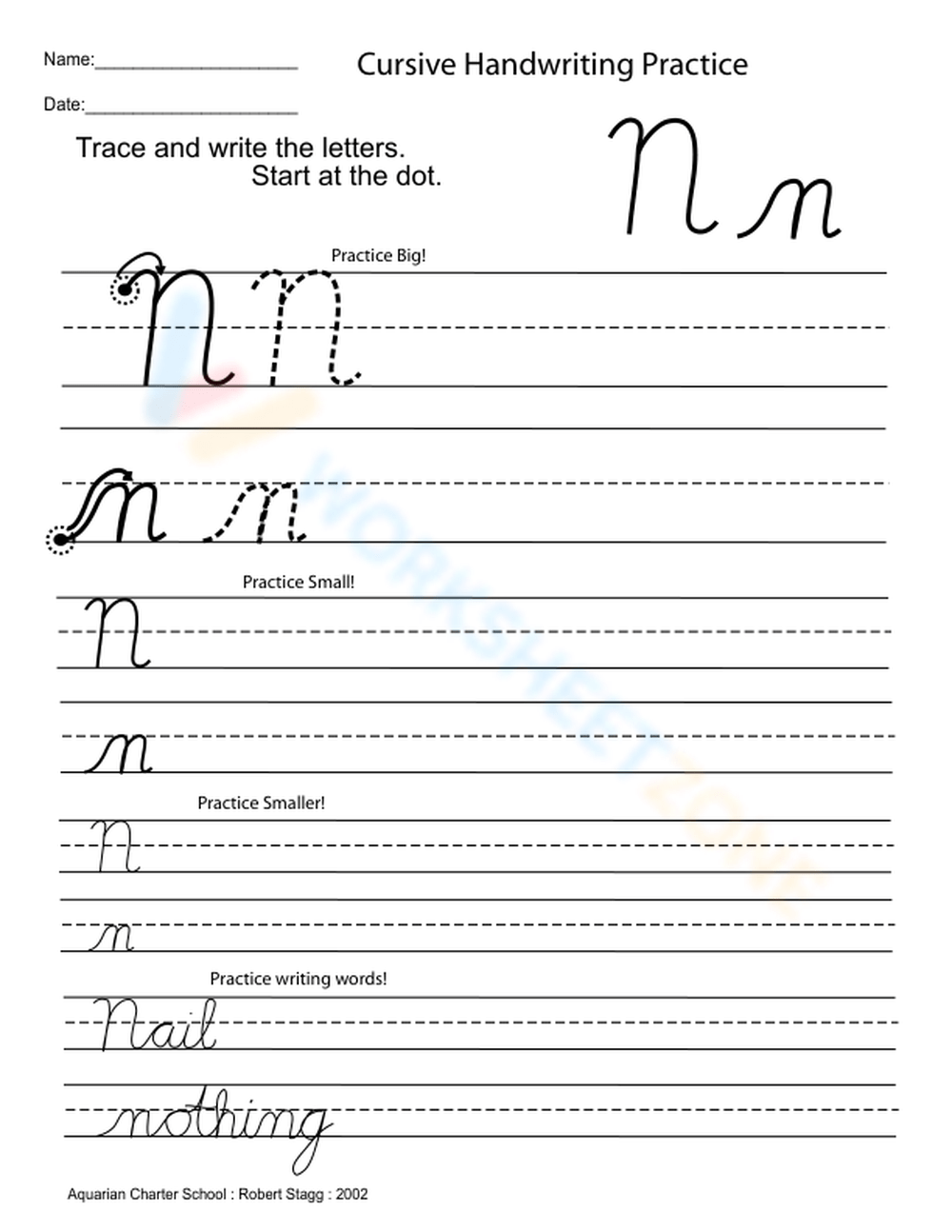 Cursive Capital Letter N Worksheet