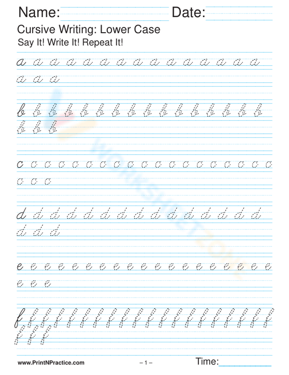 Fancy Cursive Handwriting Lowercase Worksheet