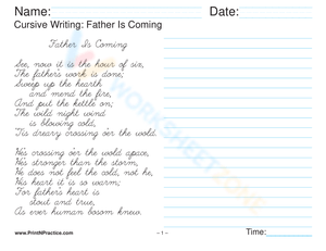 Fancy Cursive Handwriting:  Father Is Coming