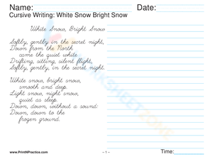 Fancy Cursive Handwriting: White Snow Bright Snow