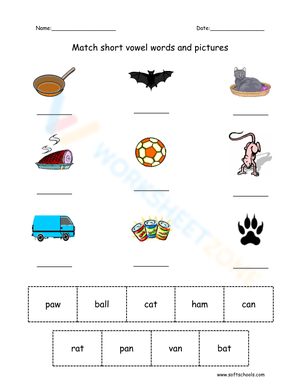 Match short vowel words and pictures