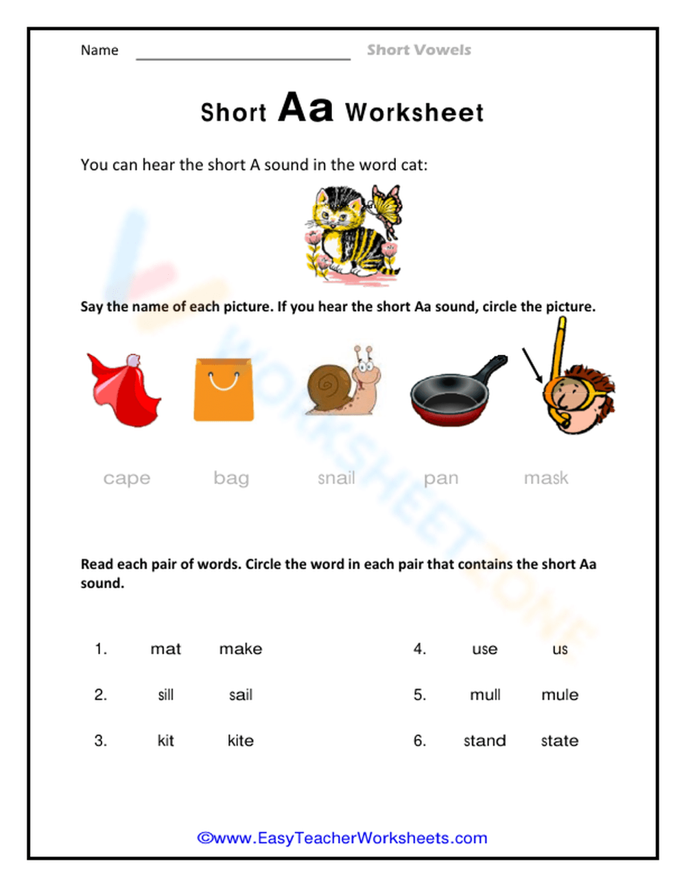 Short Aa Worksheet Worksheet
