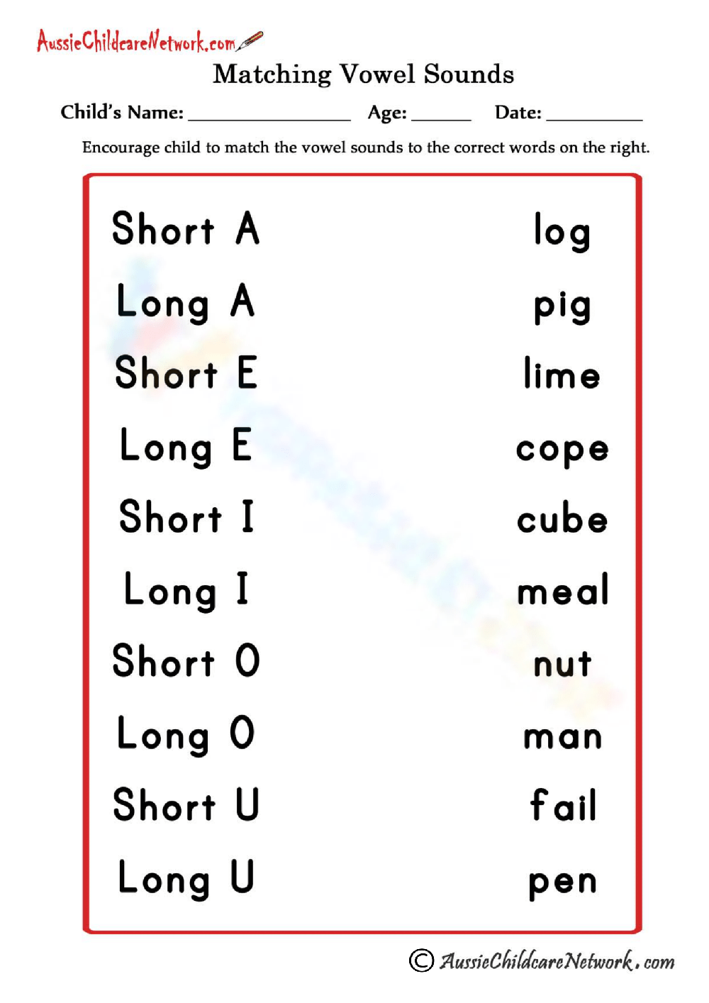 Long Vowel Worksheets