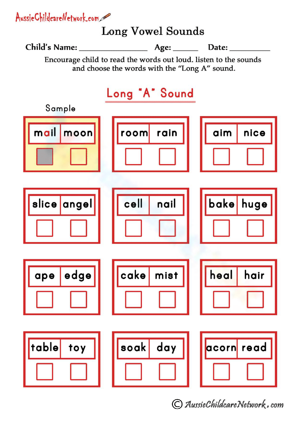 Long A Worksheet