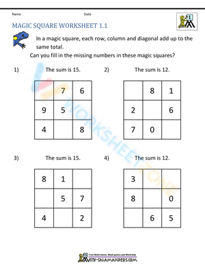 1st Grade Magic Square Worksheets (1)