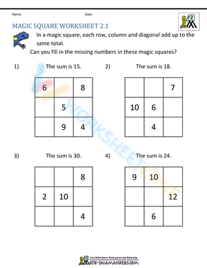 2nd Grade Magic Square Worksheets (2)