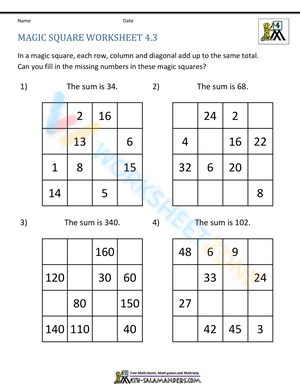 4th Grade Magic Square Worksheets (3)